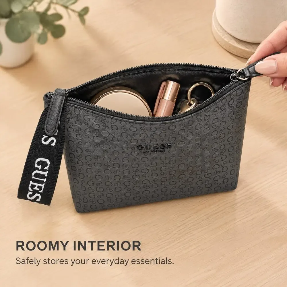 GUESS Los Angeles Black Logo Print Cosmetic Bag Travel Makeup Pouch